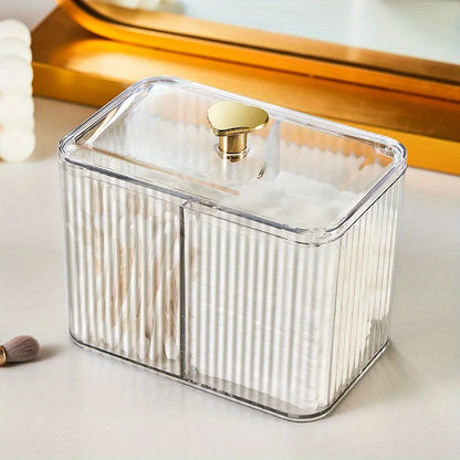 Clear Acrylic Makeup Organiser with Lid – Ribbed Cotton Swab & Cosmetic Storage Box