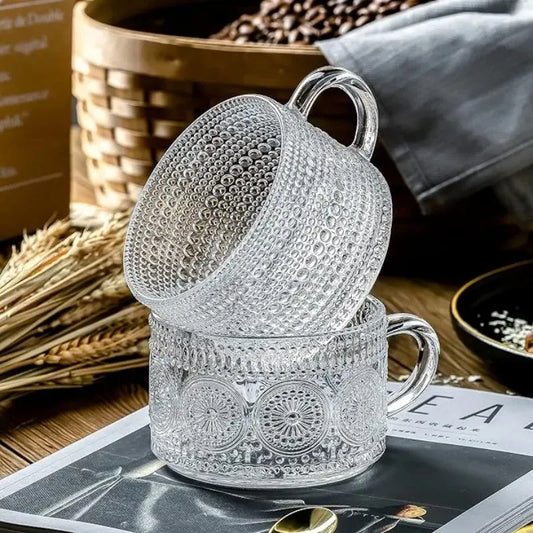 Vintage Glass Coffee Mug with Wooden Lid & Spoon – 450ml Breakfast Cup