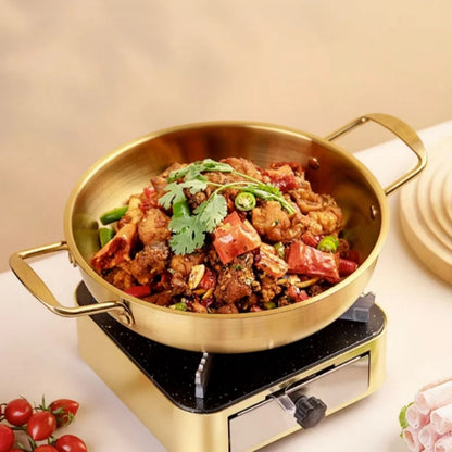 Stainless Steel Paella Pan with Double Handles – Shallow Seafood & Rice Serving Pan (18–26cm)