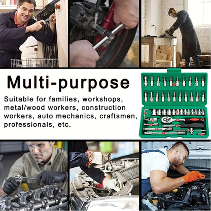46-Piece Socket & Ratchet Tool Set – Compact Metric Repair Kit for Home & Auto