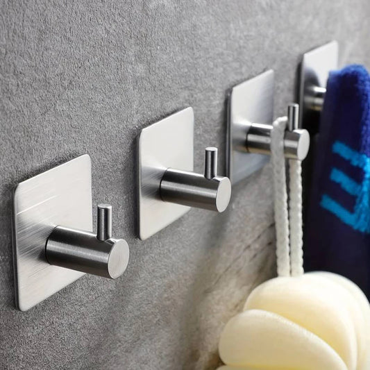Stainless Steel Adhesive Hooks – No-Drill Wall Hooks for Home Organisation