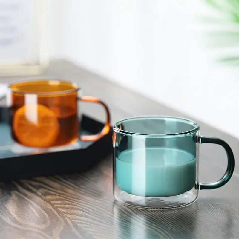 250ml Double Wall Glass Coffee Mug – Heat-Resistant Borosilicate Cup with Handle