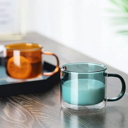 250ml Double Wall Glass Coffee Mug – Heat-Resistant Borosilicate Cup with Handle