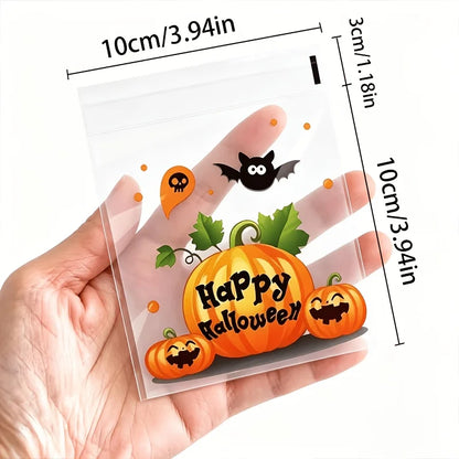 100-Pack Halloween Treat Bags – Clear Self-Adhesive Candy & Cookie Bags