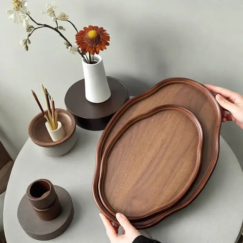Natural Wooden Serving Tray – Decorative Fruit, Cheese & Coffee Table Platter