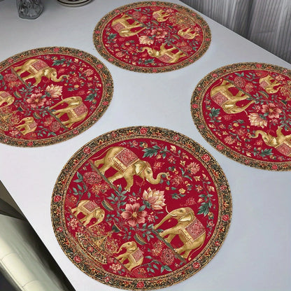 4-Piece Golden Elephant Placemats – Indian-Inspired Dining Table Mats