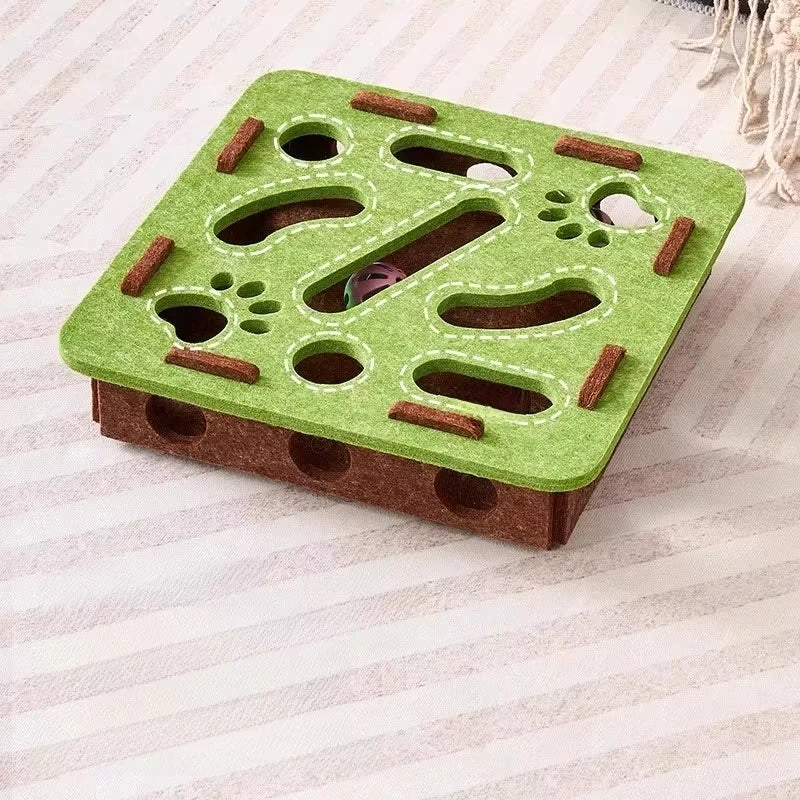 Interactive Cat Puzzle Toy – Felt Play Box with Ball Track & Scratcher