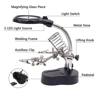 3.5X/12X Welding Magnifier with Auxiliary Clip & Stand