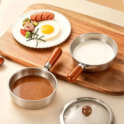 Stainless Steel Milk Pot with Wooden Handle – Induction Compatible Saucepan