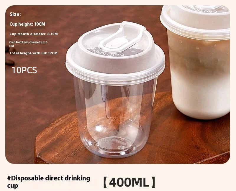 Transparent Coffee Cups with Lids 10-Pack, U-shaped Disposable Drinkware for Hot Fluids, Milk Tea, Take-out Drinks
