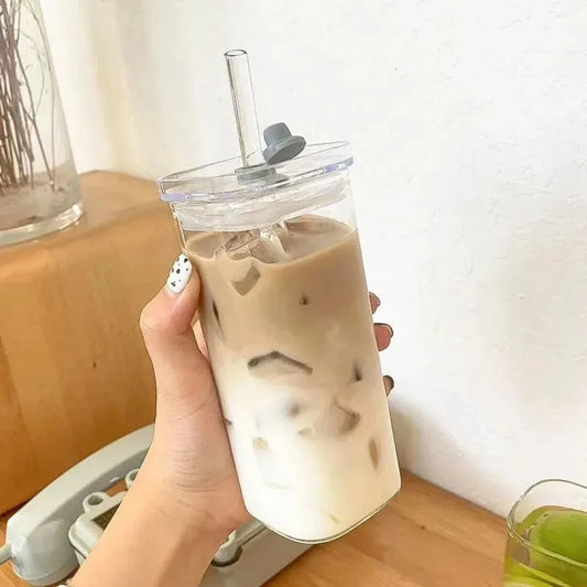 400ml Glass Tumbler with Lid & Straw – Coffee & Juice Cup