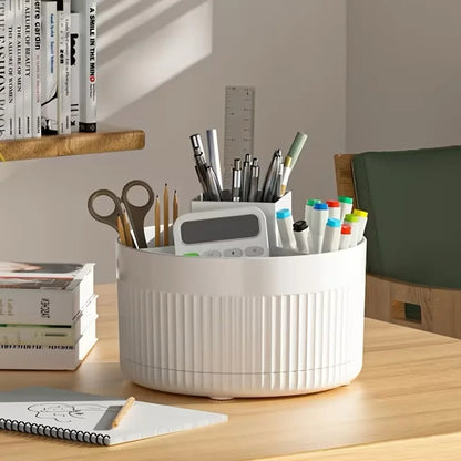 360° Rotating Desktop Organiser – 5-Compartment Storage Caddy