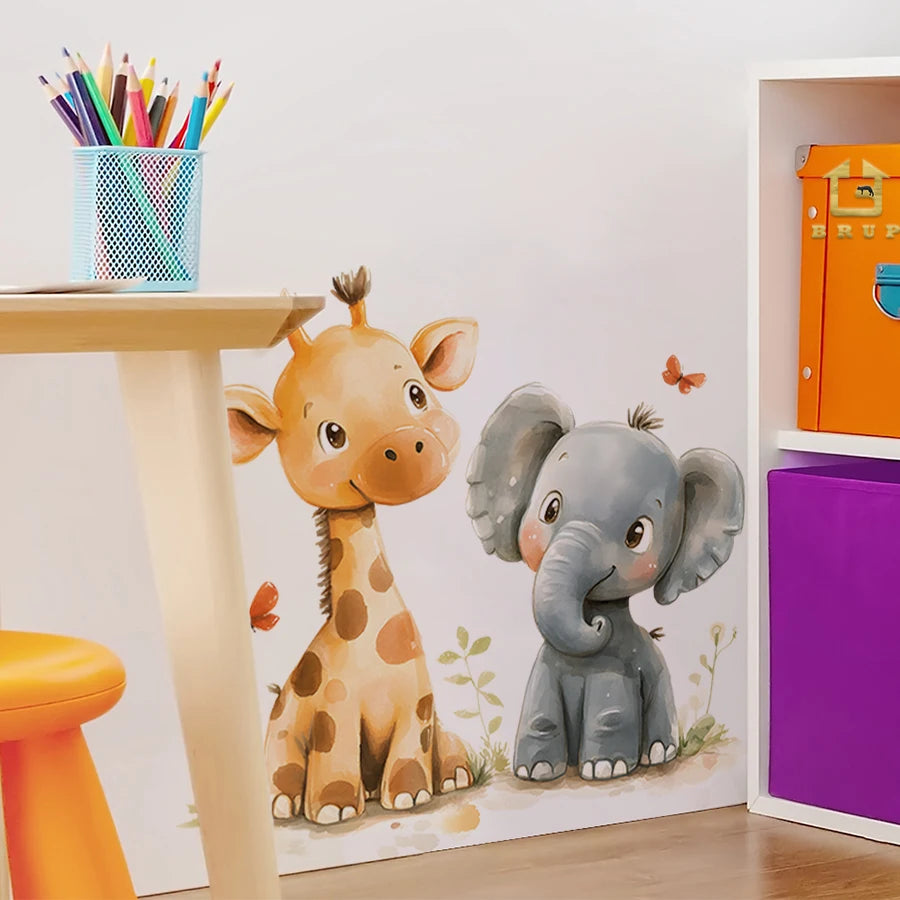 Giraffe & Elephant Wall Stickers – Removable Nursery & Kids Room Wall Decals