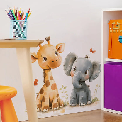 Giraffe & Elephant Wall Stickers – Removable Nursery & Kids Room Wall Decals