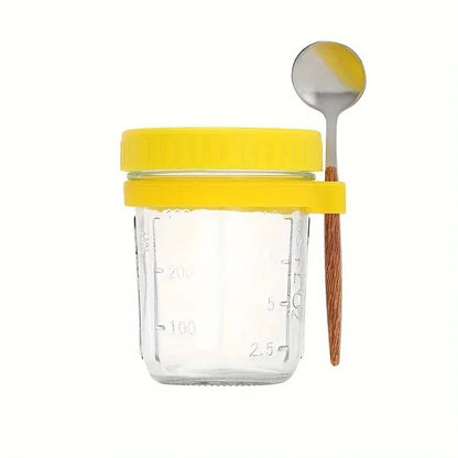 Overnight Oats Glass Cup with Lid & Spoon – 350ml Breakfast Jar
