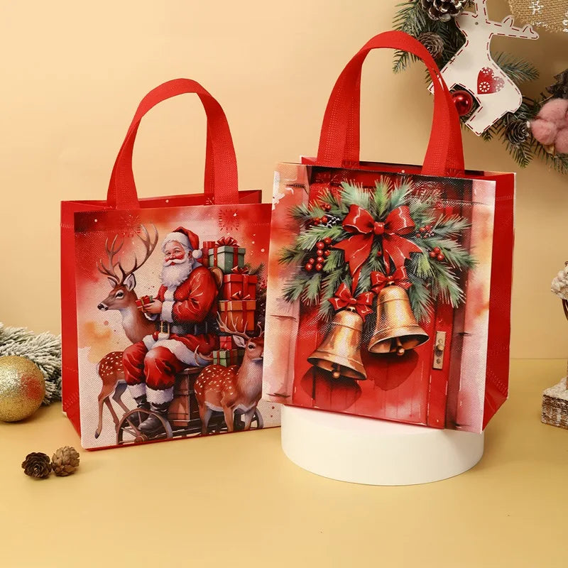 4/8 Pack Christmas Gift Bags – Reusable Non-Woven Santa & Reindeer Tote Bags with Handles
