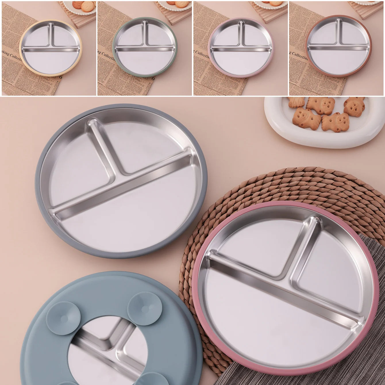 Stainless Steel Baby Suction Plate – Detachable Silicone Non-Slip Feeding Dish