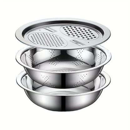 3-Piece Stainless Steel Mixing Bowl, Colander & Vegetable Slicer Set