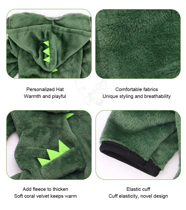 Dinosaur Pet Costume – Warm Fleece Dog & Cat Hoodie Jumpsuit