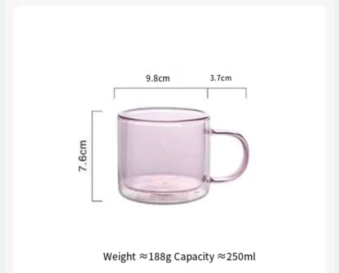 250ml Double Wall Glass Coffee Mug – Heat-Resistant Borosilicate Cup with Handle