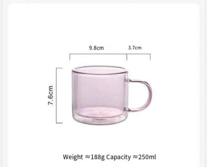 250ml Double Wall Glass Coffee Mug – Heat-Resistant Borosilicate Cup with Handle