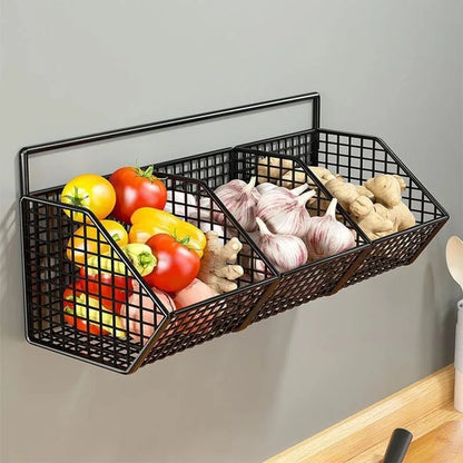 Wall Mounted Kitchen Storage Basket – Metal Wire Vegetable & Spice Organiser