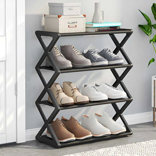 4-Tier X-Shaped Shoe Rack – Space-Saving Storage Organiser