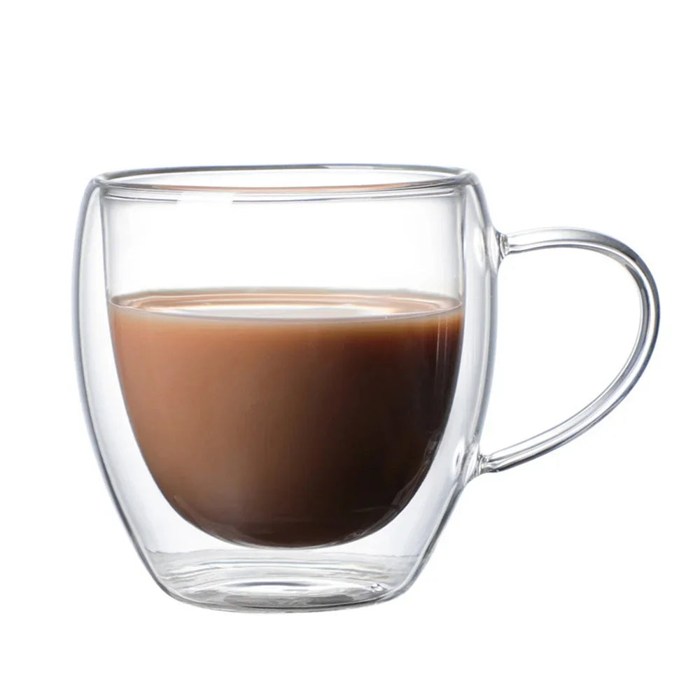 250ml Double-Walled Glass Coffee Mug – Premium Borosilicate Insulated Cup with Handle