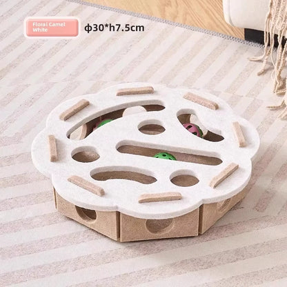 Interactive Cat Puzzle Toy – Felt Play Box with Ball Track & Scratcher