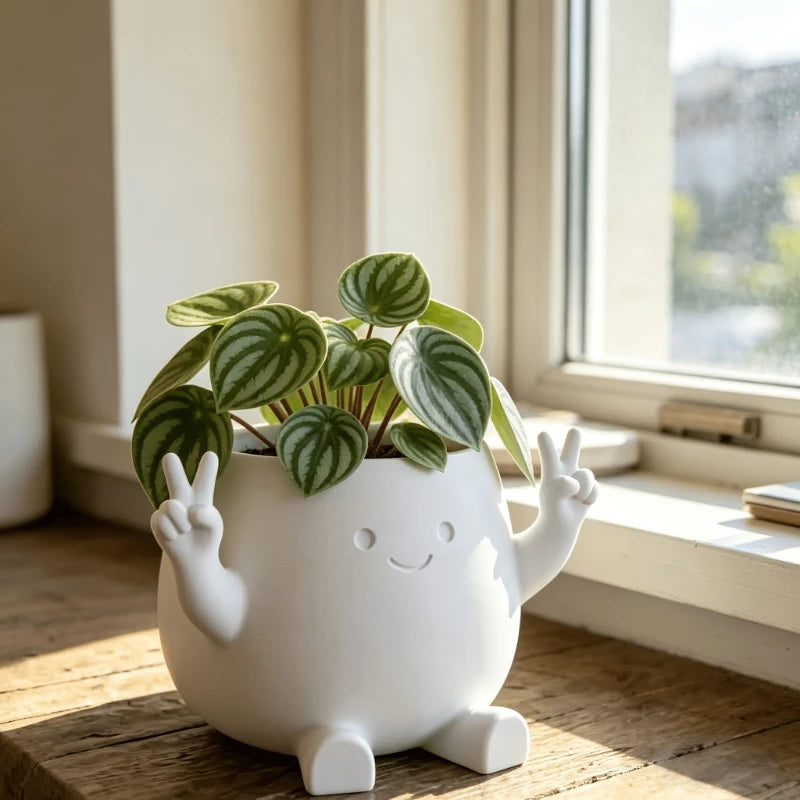 Peace Sign Character Planter – Cute Cartoon Succulent & Small Plant Pot