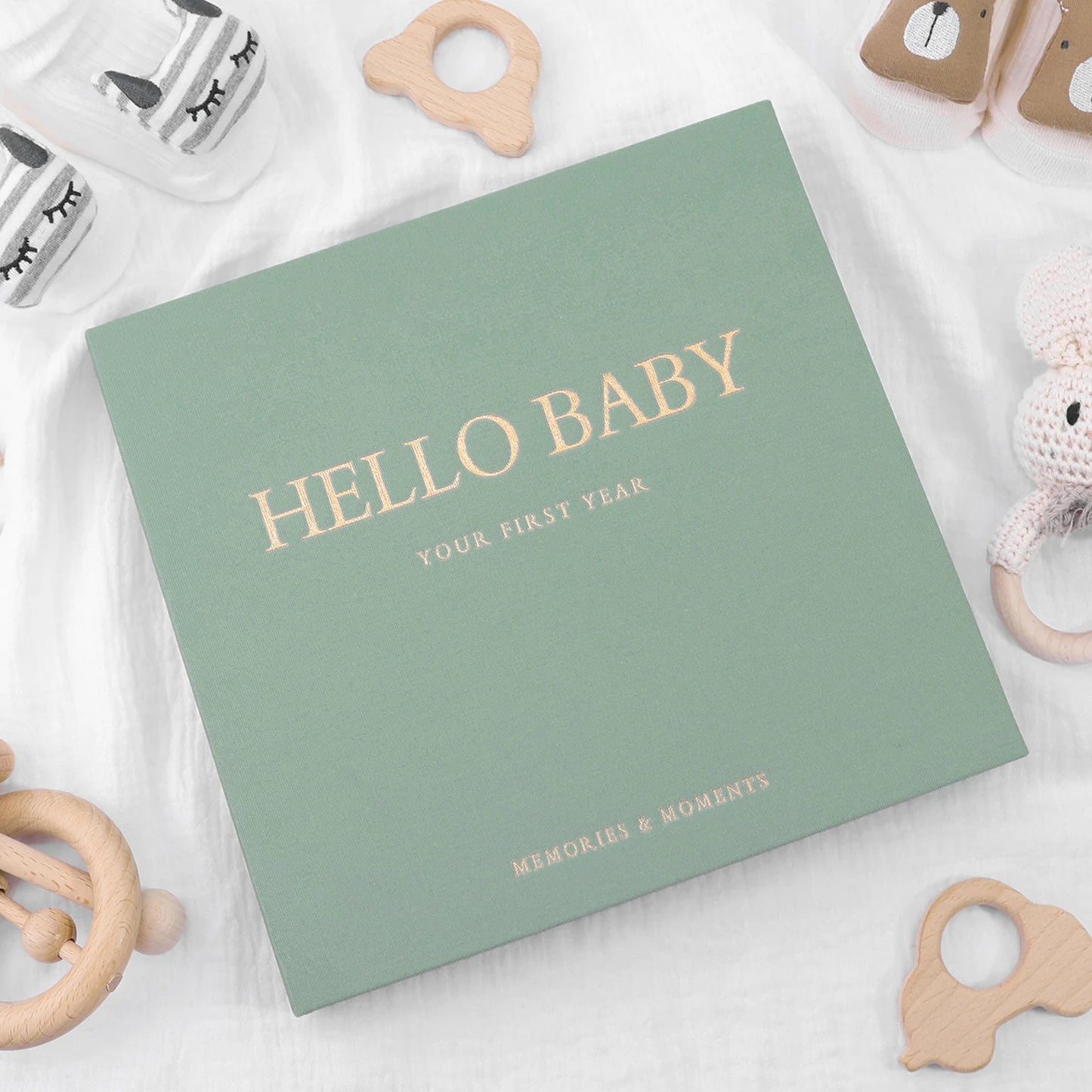 Linen Baby Memory Book – Baby Milestone Journal & Keepsake Album