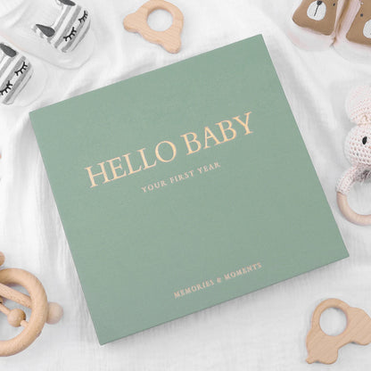 Linen Baby Memory Book – Baby Milestone Journal & Keepsake Album