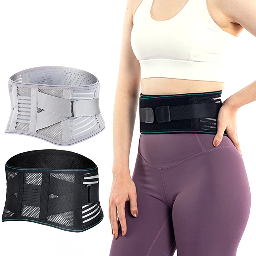 Adjustable Lumbar Support Belt – Breathable Lower Back Brace with 4 Steel Stays