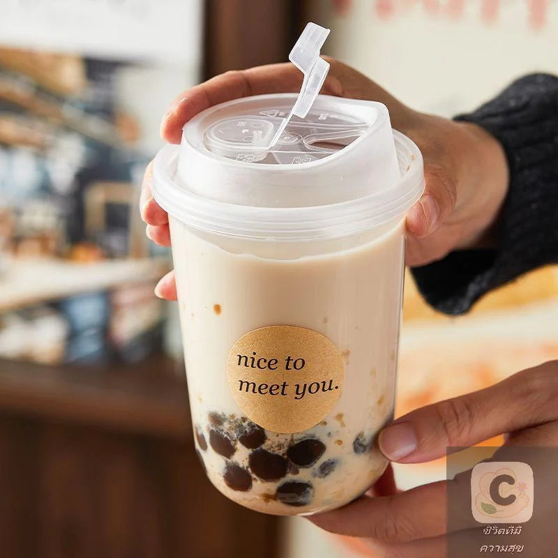 Transparent Coffee Cups with Lids 10-Pack, U-shaped Disposable Drinkware for Hot Fluids, Milk Tea, Take-out Drinks