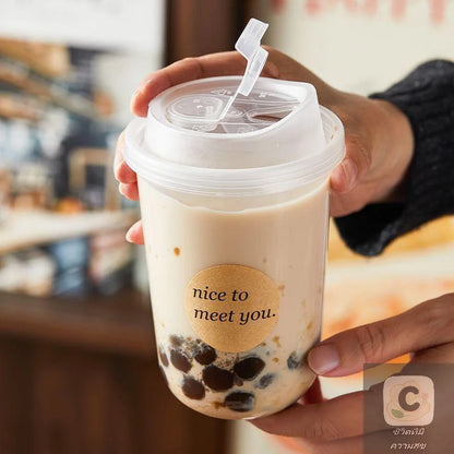 Transparent Coffee Cups with Lids 10-Pack, U-shaped Disposable Drinkware for Hot Fluids, Milk Tea, Take-out Drinks