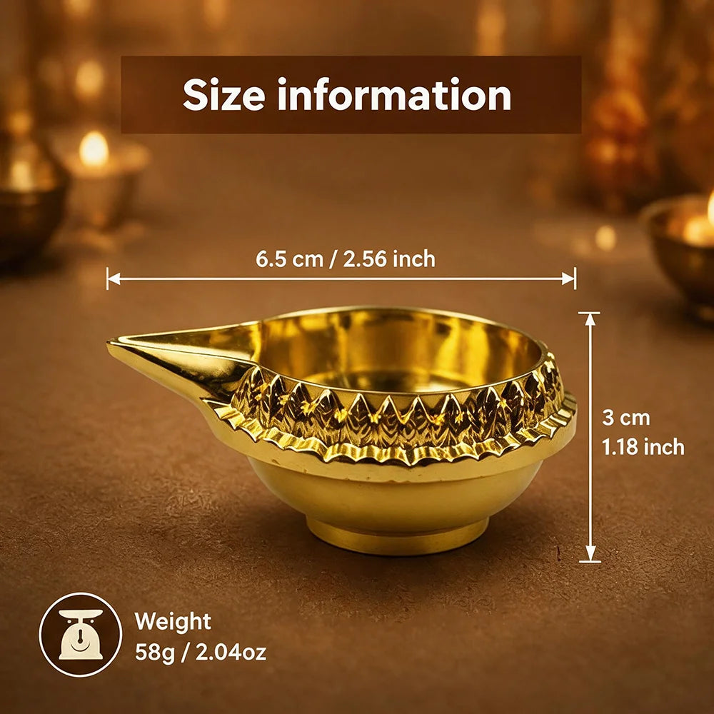Gold Diya Oil Lamp – Indian Deepak with Decorative Leaf Motif