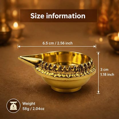 Gold Diya Oil Lamp – Indian Deepak with Decorative Leaf Motif