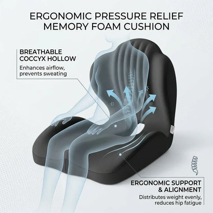 Ergonomic Memory Foam Seat Cushion with Lumbar Back Support – Coccyx Comfort Chair Pad