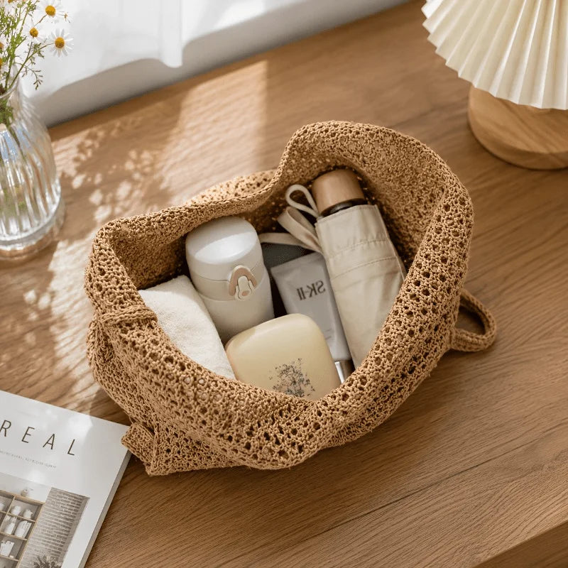 Large Woven Crochet Tote Bag – Lightweight Summer Beach & Shopping Shoulder Bag