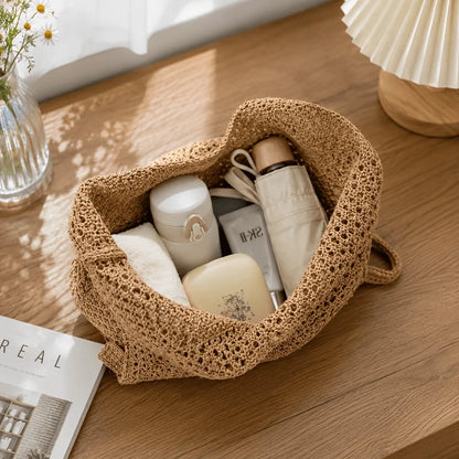 Large Woven Crochet Tote Bag – Lightweight Summer Beach & Shopping Shoulder Bag