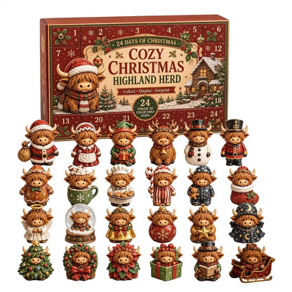 Christmas Advent Calendar – 24-Piece Highland Cow Acrylic Ornaments & Christmas Countdown Decorations