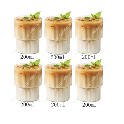 Vintage Ribbed Glass Cups – Heat-Resistant Coffee & Drink Tumblers