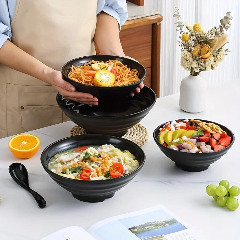 Japanese-Style Ramen & Noodle Bowl – Thickened Plastic Anti-Slip Serving Bowl (19–25cm)
