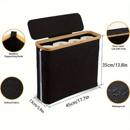 Toilet Paper Storage Basket – Fabric Bathroom Organiser with Lid & Window
