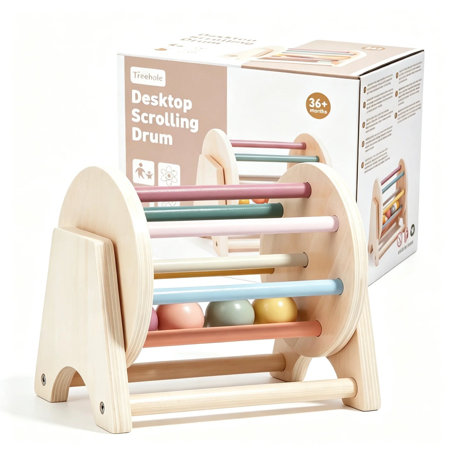 Montessori-Style Wooden Rolling Drum – Colourful Sensory & Coordination Toy