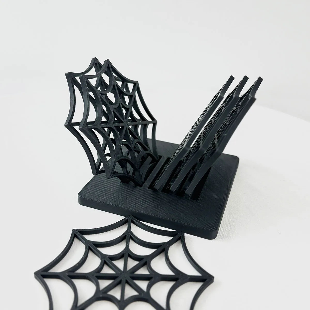 6-Piece Halloween Spider Web Coaster Set with Holder – 10cm