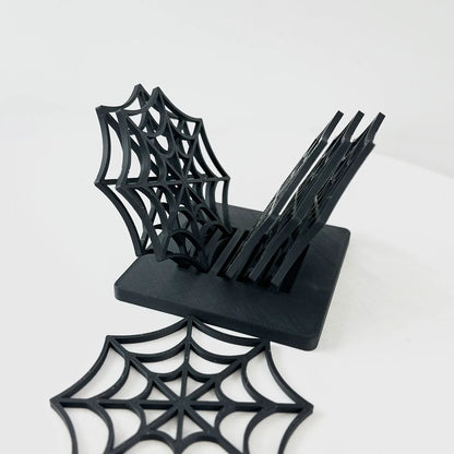 6-Piece Halloween Spider Web Coaster Set with Holder – 10cm