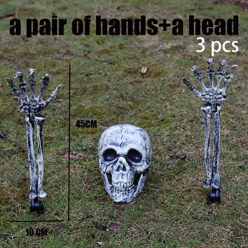 Skeleton Skull & Hands Garden Decoration – Halloween Outdoor Yard Prop
