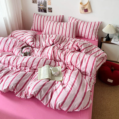 Striped Cotton Duvet Cover Set – 3-Piece Soft Washed Bedding Set with Pillowcases