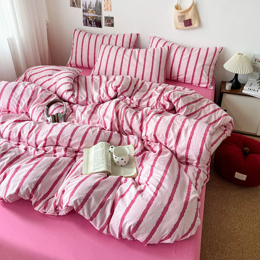Striped Cotton Duvet Cover Set – 3-Piece Soft Washed Bedding Set with Pillowcases